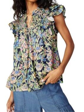 Current Air Multicolor Floral Print Flutter Sleeve Top
